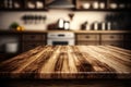 Empty Textured Wooden Table In Front Of Blurred Kitchen Background - Generative AI Royalty Free Stock Photo