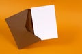 Brown envelope with blank letter or note card, white copy space Royalty Free Stock Photo