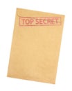 Brown envelope with top secret stamp isolated on white background