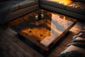 Brown epoxy resin coffee table. Generative AI Royalty Free Stock Photo