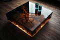 Brown epoxy resin coffee table. Generative AI Royalty Free Stock Photo