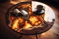 Brown epoxy resin coffee table. Generative AI Royalty Free Stock Photo