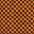 Brown ethnic mudcloth rough checkered seamless pattern, vector Royalty Free Stock Photo