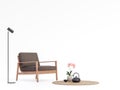 Brown fabric and wood chair on white background 3d render