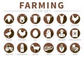 Brown Farming Icon Set with Farm Animals of Sheep, Pig, Cow, Goat, Horse, Rooster, Goose, Chicken, Egg, Milk, Farmer, Concentrate