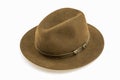 Brown felt hat, taken from the side, isolated against a white background Royalty Free Stock Photo