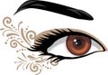 Brown female eye with decorative element for makeup