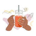 Brown Female Hands With Smoothies Jar