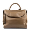 Brown female leather handbag isolated on white background. Royalty Free Stock Photo