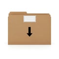 Brown file folder with down arrow isolated on white background Royalty Free Stock Photo