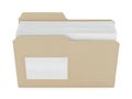 A brown file folder with stacked white papers against a white background Royalty Free Stock Photo