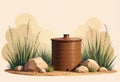 Brown filter tank cover and guard surrounded by rocks and grass Royalty Free Stock Photo