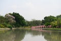 Brown  fish  viewing bridge at Chatuchak Park  is a public park Royalty Free Stock Photo