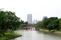 Brown  fish  viewing bridge at Chatuchak Park  is a public park Royalty Free Stock Photo