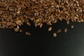 Brown Flax seed. Also known as Linseed, Flaxseed and Common Flax. Closeup of grains, background use