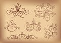 Brown floral design elements - set - vector Royalty Free Stock Photo