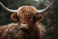 Brown fluffy cow with branches flower. Generate ai