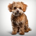 Brown fluffy dog stands proud with its sharp snout