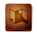Brown Folded map icon isolated on white background. Wooden square button. Vector Royalty Free Stock Photo