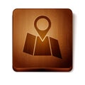 Brown Folded map with location marker icon isolated on white background. Wooden square button. Vector Royalty Free Stock Photo