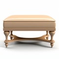 Realistic Beige Leather Ottoman With Intricate Woodwork