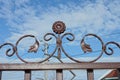 Brown forged metal pattern of iron rods on the wall of the fence on the street Royalty Free Stock Photo