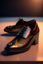 Brown Formal shoes with intricate flower design unique and realistic UHD