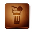 Brown Fresh smoothie icon isolated on white background. Wooden square button. Vector