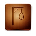 Brown Gallows rope loop hanging icon isolated on white background. Rope tied into noose. Suicide, hanging or lynching