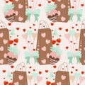 Brown gift boxex and harts in a seamless pattern design Royalty Free Stock Photo