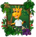 Brown Giraffe Wearing White Shirt With Ivy Plant and Flower Cartoon