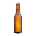 Brown glass bottle full of beer with cap isolated on white background