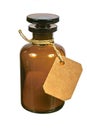 Brown glass bottle with tag