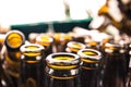 Brown glass bottles, recyclable waste from beer containers. Royalty Free Stock Photo