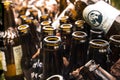 Brown glass bottles, recyclable waste from beer containers. Royalty Free Stock Photo