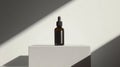 Brown Glass Dropper Bottle on White Surface with Soft Natural Light and Shadow Play Royalty Free Stock Photo