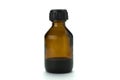 Brown glass medical bottle with liquid and black plastic cap, isolated on white Royalty Free Stock Photo