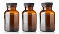 Brown glass medical bottles isolated on white. Pill jar mockup Royalty Free Stock Photo