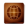 Brown Global technology or social network icon isolated on white background. Wooden square button. Vector Illustration Royalty Free Stock Photo