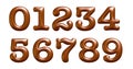 Brown and gloss letters, alphabet, numbers, zero, one, two, three, four, 3d illustration
