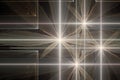 Brown glowing pattern of curved shapes and rays with cannabis leaves on a black background.