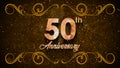 Brown Gold Wooden Texture 50th Anniversary Greeting With Golden Vine Flourish Decorative Frame Ornaments And Glitter Dust