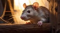 Photorealistic Portraits: A Mouse Gazing Through A Wooden Beam At Sunset