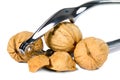 Brown greek nut with nutcracker Royalty Free Stock Photo