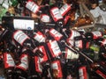 Brown green glass bottles in recycle bin