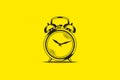 Simple of Hand drawn alarm clock isolated on yellow background. Royalty Free Stock Photo