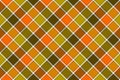 Brown green orange diagonal check seamless pattern