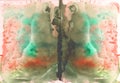 Brown green Rorschach test, watercolor, monotype, abstract colorful symmetric painting, texture background for your design