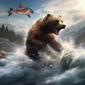 Brown Grizzly Bear Fishing for Salmon Royalty Free Stock Photo