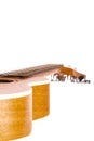 Brown guitar ukulele perspective view close up Royalty Free Stock Photo